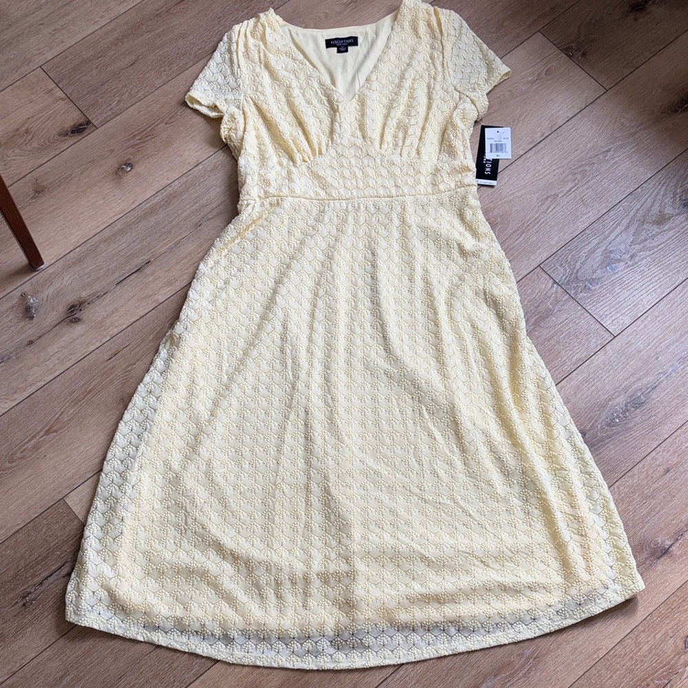 NWT Womens Perceptions Size XL Midi Dress Business Causal Formal Evening Yellow